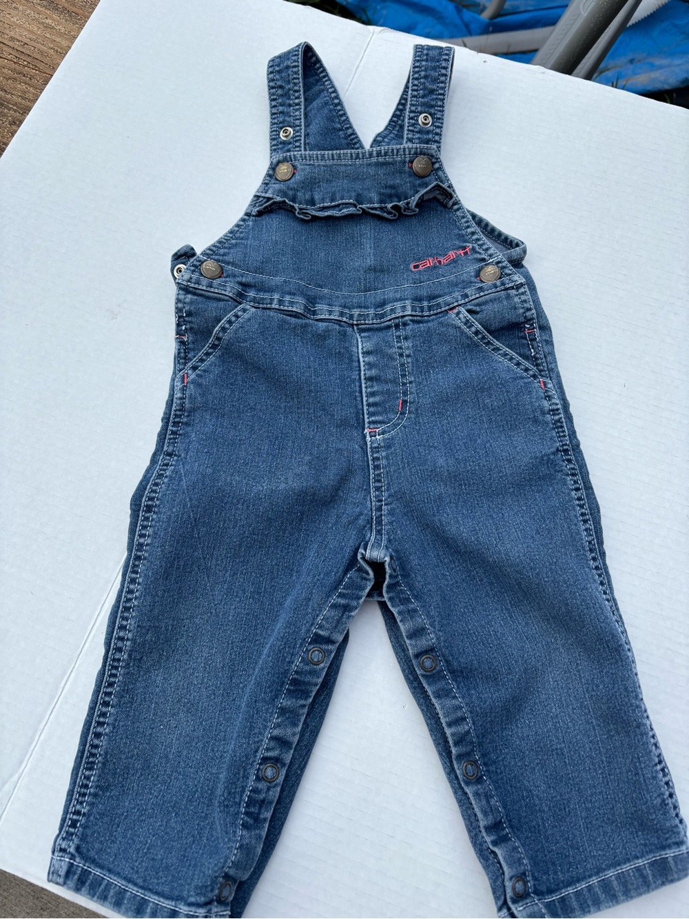 Carhartt Baby Girls Ruffle Denim Bib Overalls - Excellent Condition size 18m